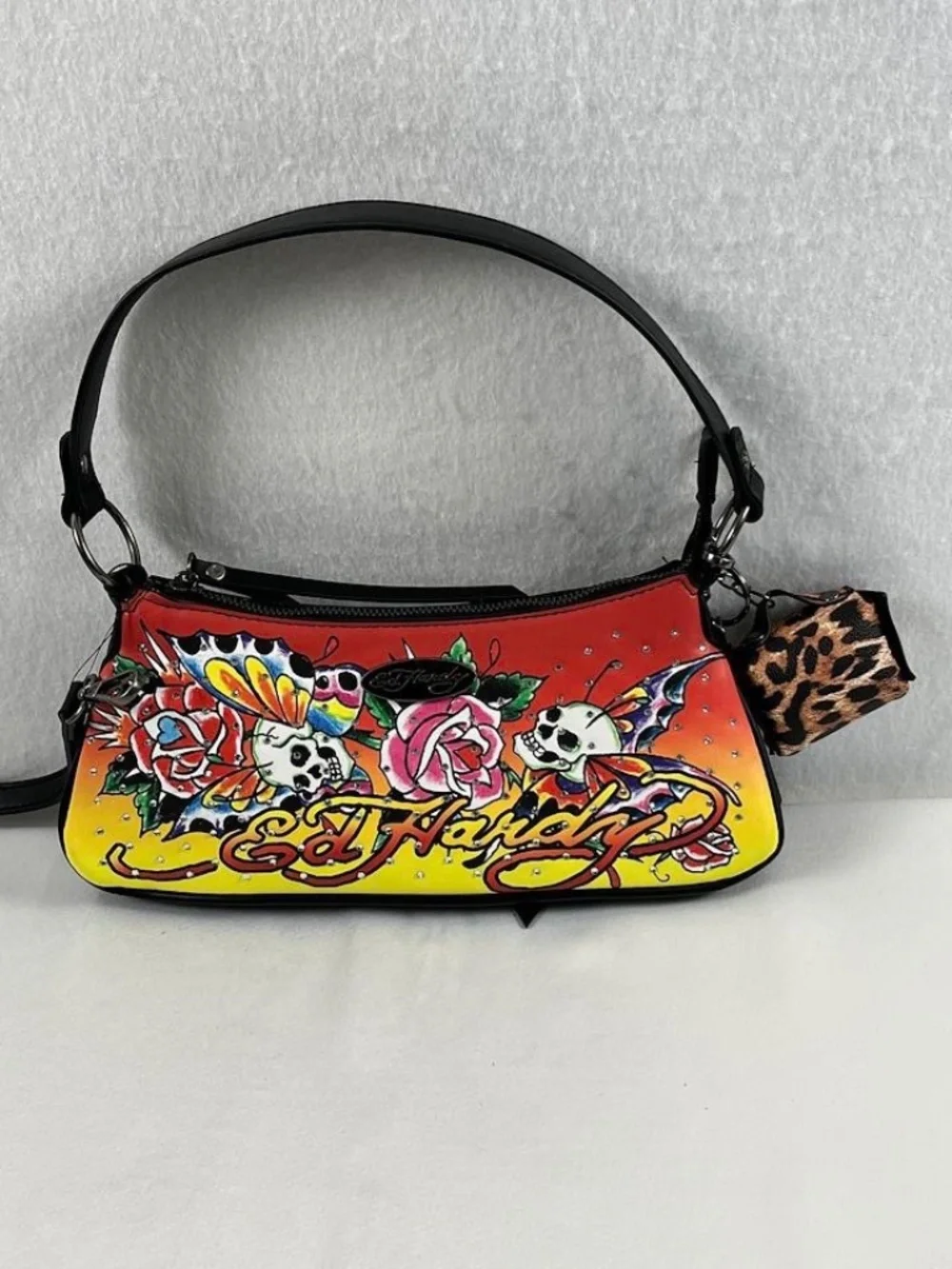 Ed Hardy Y2K Vibes Rhinestone Shoulder Bag Skull Rose Tattoo Purse NWT